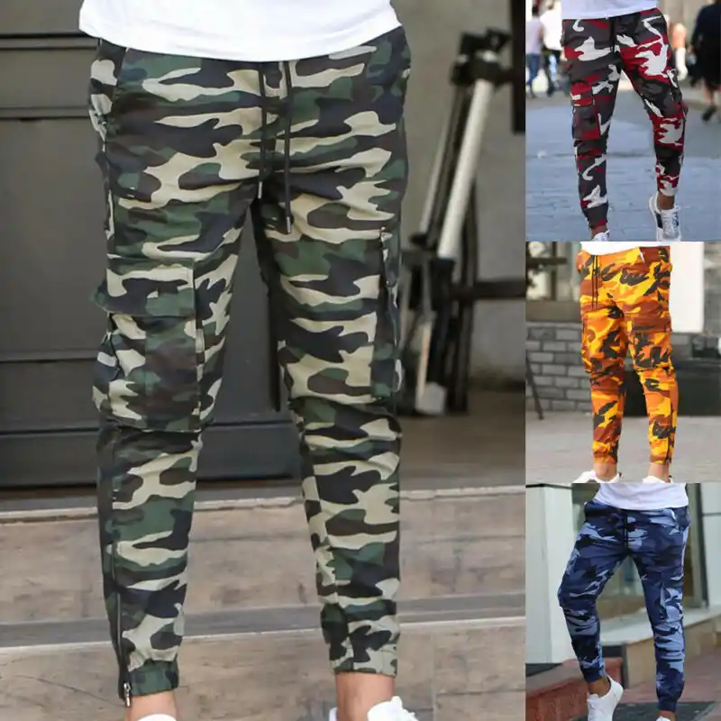 mens camo pants with red stripe