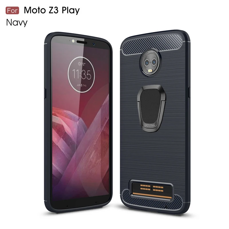 YISHANGOU Магнитный чехол-держатель с кольцом чехол из углеродного волокна для Motorola Moto E6 E5 Plus G6 Z4 Play G7 Play P40 Note power - Цвет: Тёмно-синий