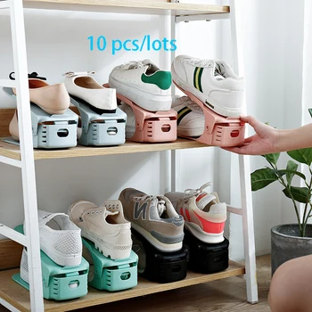 

10Pcs Durable Adjustable Shoe Shelf Box Shoesbox Organizer Footwear Support Slot Space Saving Cabinet Closet Stand Storage Rack