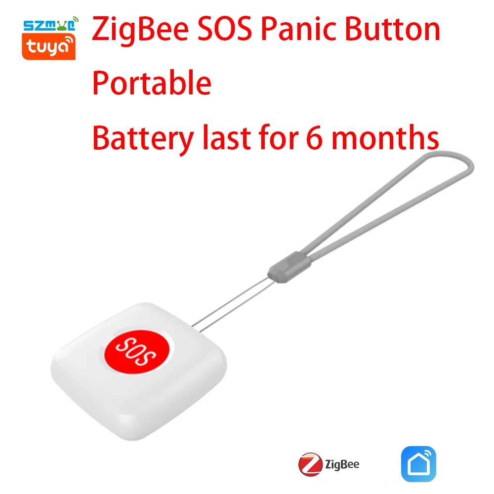Medical Alert Button Emergency Alarm Button Zigbee Wifi Elderly Panic Button Tuya Sauce Push Notification Wireless Emergency Alarm For Disable Person Ag&eacute;e Smartlife App