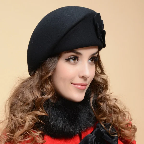 

2021 New Fashion Women Beret Hat For Women Beanie Female Cap Flower French Trilby Wool Soft Stewardess Hat gorras planas