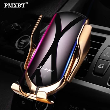

Automatic Clamping 10W Wireless Car Charger For Iphone 11 XS Huawei P30 Qi chargeur induction Stand Infrared Sensor Phone Holder