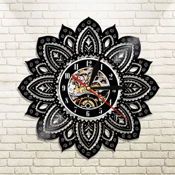 

Mandala Lotus Shape Modern Design Silhouette Flower Vinyl Record Wall Clock Home Decorative Wall Clock Wall Watch Art