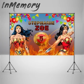 

Vinyl Newborn Photocall Custom name and age Wonder Woman Birthday Party Custom Photo Backgrounds Backdrops for Photo studio