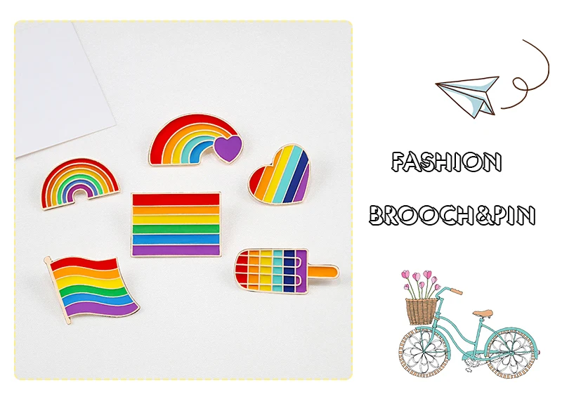 2-3pcs/set Rainbow Flag Brooch Cartoon Painting Tools Enamel Pins Heart Ice Cream Kid Jackets Collar Pin LGBT Metal Pride Badges