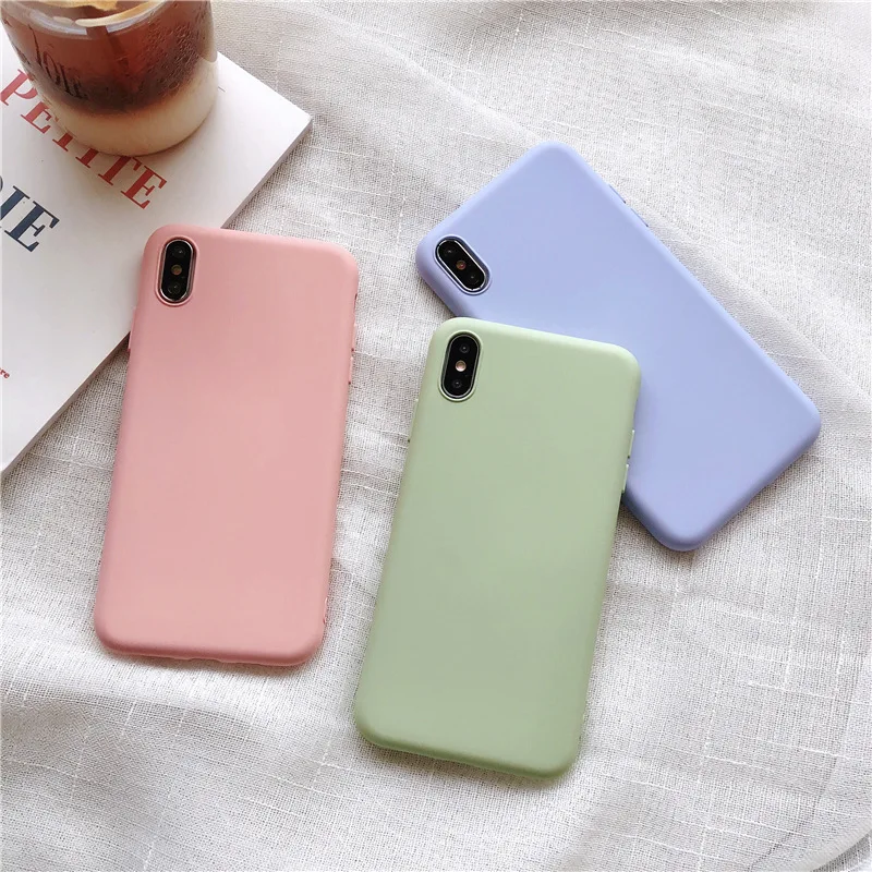 

Candy Color Back Cover Case For iphone X XR XS XS Max 6 6S 7 8 Plus Silicone Solid Color Ultra-thin Soft TPU case
