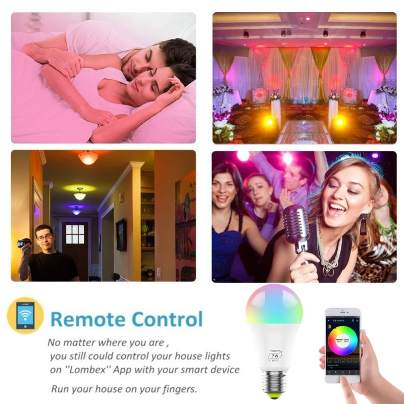 1/2/3/4/5/6/7/8/10 шт. E27 wifi-патрон, умный свет лампы с регулируемой яркостью многоцветный Wake-Up RGBWW светодиодный лампа работает с Amazon Alexa Google Home