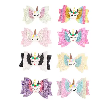 

8Pcs Lovely Sequins Unicorn Glitter Hair Clip Headdress Alligator Clips Barrettes for Party Daily Wear Festival