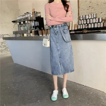 

Womens Skirt Vintage Clothes Denim Long Skirts Blue Harajuku Summer High Waist Streetwear 2020 The New flowy Fashion Spring