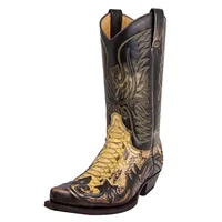 Unique Python Western Boot Colorblock Embroidery Men Boots Fashion Modern Shoes Comfortable