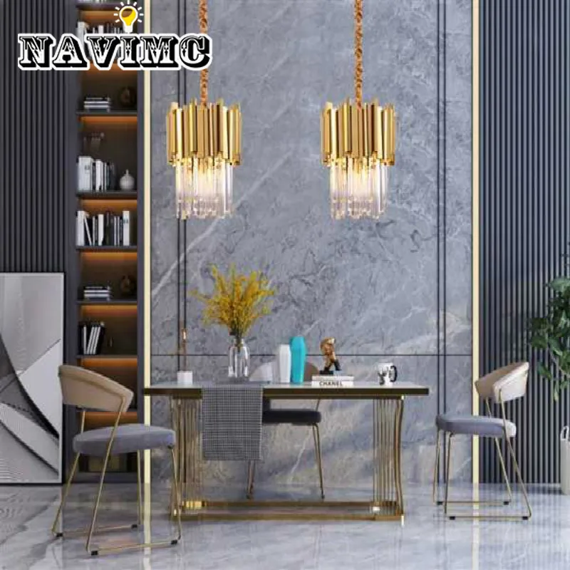 

Modern Crystal Chandelier Lighting Dining Room Kitchen Island Bedroom Chain Loft Chandeliers Ceiling Gold/Chrome Light Fixtures