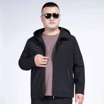 

Plus 10XL 8XL 6XL 5XL Brand Men Jacket Black Casual Solid Color Hooded Loose Bomber Windbreaker Coat Trend Hip Hop Streetwear
