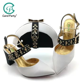 

2019 African Special Design Ladies Shoes and Bag Set White Color Italian design Shoes with Bags Comfortable Heels Women Shoes