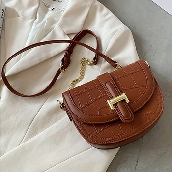 

Fashion Saddle Bag Stone Pattern PU Leather Crossbody Bags for Women 2020 Trend Branded Purse Female Handbag Small Shoulder Bag