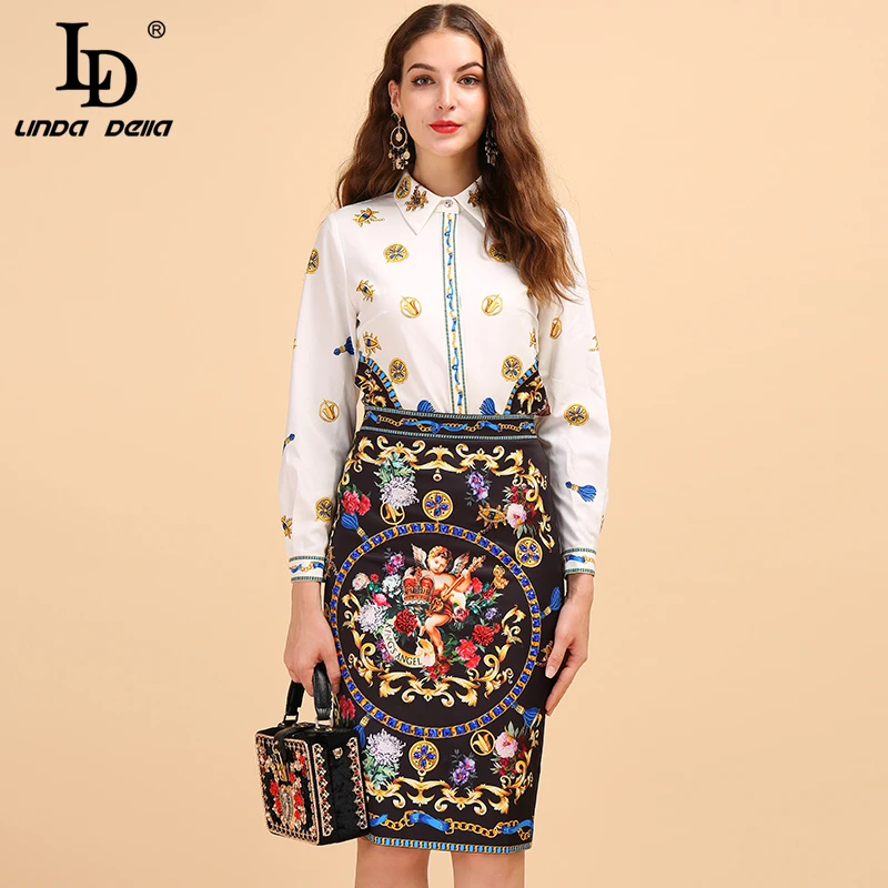 Женский костюм-двойка LD LINDA DELLA подиумный винтажный костюм из белой рубашки с