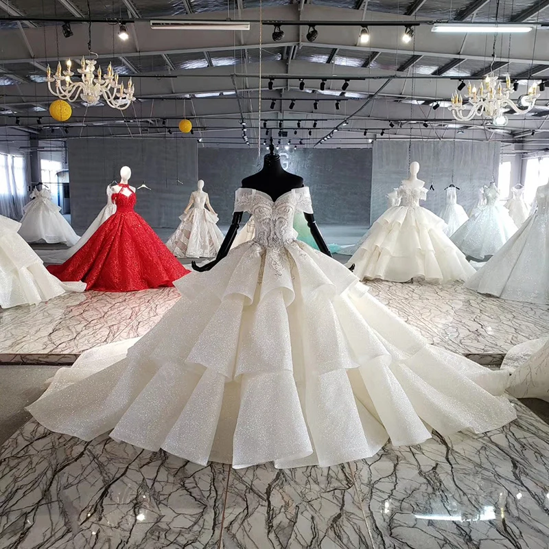 HTL1011 блестящее свадебное платье бальное платье с бисером и кристаллами Милое Свадебное платье с открытыми плечами vestidos de novia corte princesa