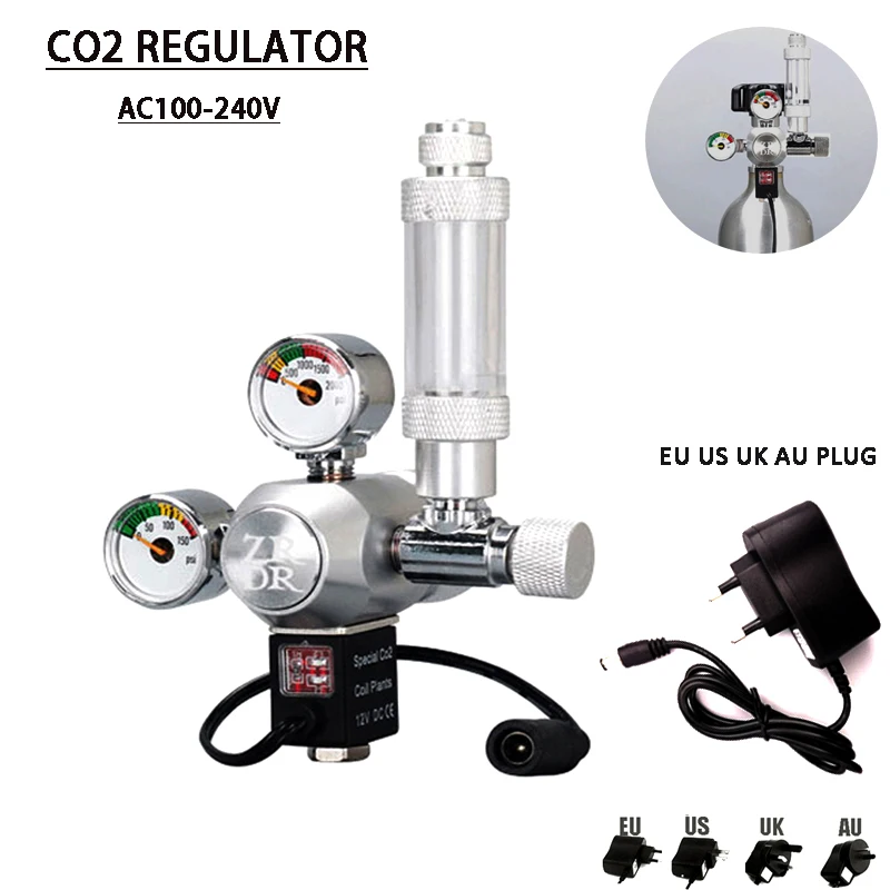 DIYAquarium-regulador de CO2, con válvula de retención, contador de burbujas, sistema de Control de válvula solenoide, válvula reductora de presión de CO2 para acuario