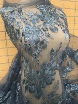 

latest African tulle Lace Fabric embroidered lace fabric with beas JIANXI.C-366802 for party dress
