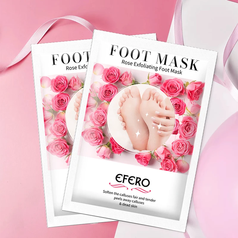 

EFERO 3pair Rose Essence Foot Mask Pedicure Socks Moisture Exfoliating Foot Mask for Legs Peeling Dead Skin Calluses Foot Patch