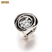 Винтажный античный серебряный кольцо для женщин один Размер Регулируемое цветочное кольцо кристалл Индивидуальные ювелирные изделия аксессуары свадебный подарок