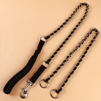 

Pet Dog Pet Products Medium Large Dog Pet Anti-bite Weave Chrome-plated Iron Chain Collar Leashes Strap Belt Rope Dog Neck Strap