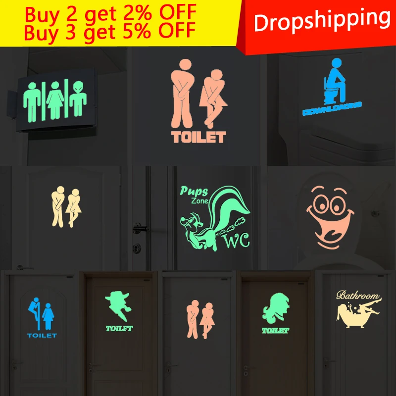 

Luminous Funny Smile bathroom sticker Home Decoration Waterproof door sticker Wall sticker Decals For Toilet Sticker Home Decor