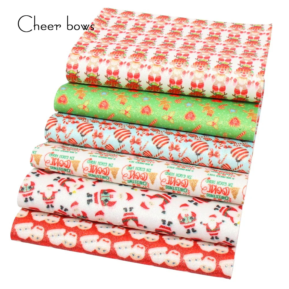 

A4 Christmas Printed Glitter Sheet Shiny Santa Claus Faux Leather For DIY Hairbow Handmade Festival Decor Materials 6pcs/set