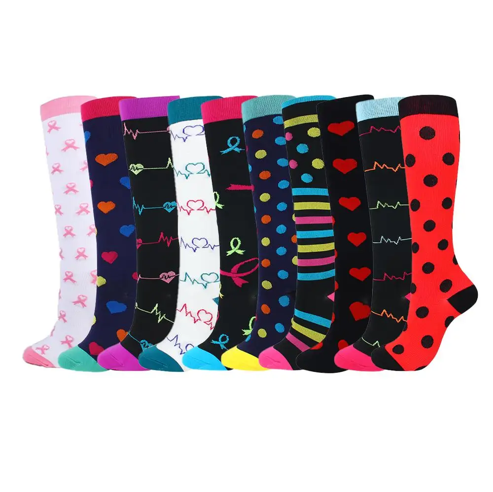HYSAIXIA Compression Socks Men Women Nylon Outdoor Sports High Long Stockings Running Socks Happy Colorful Marathon Unisex Fun