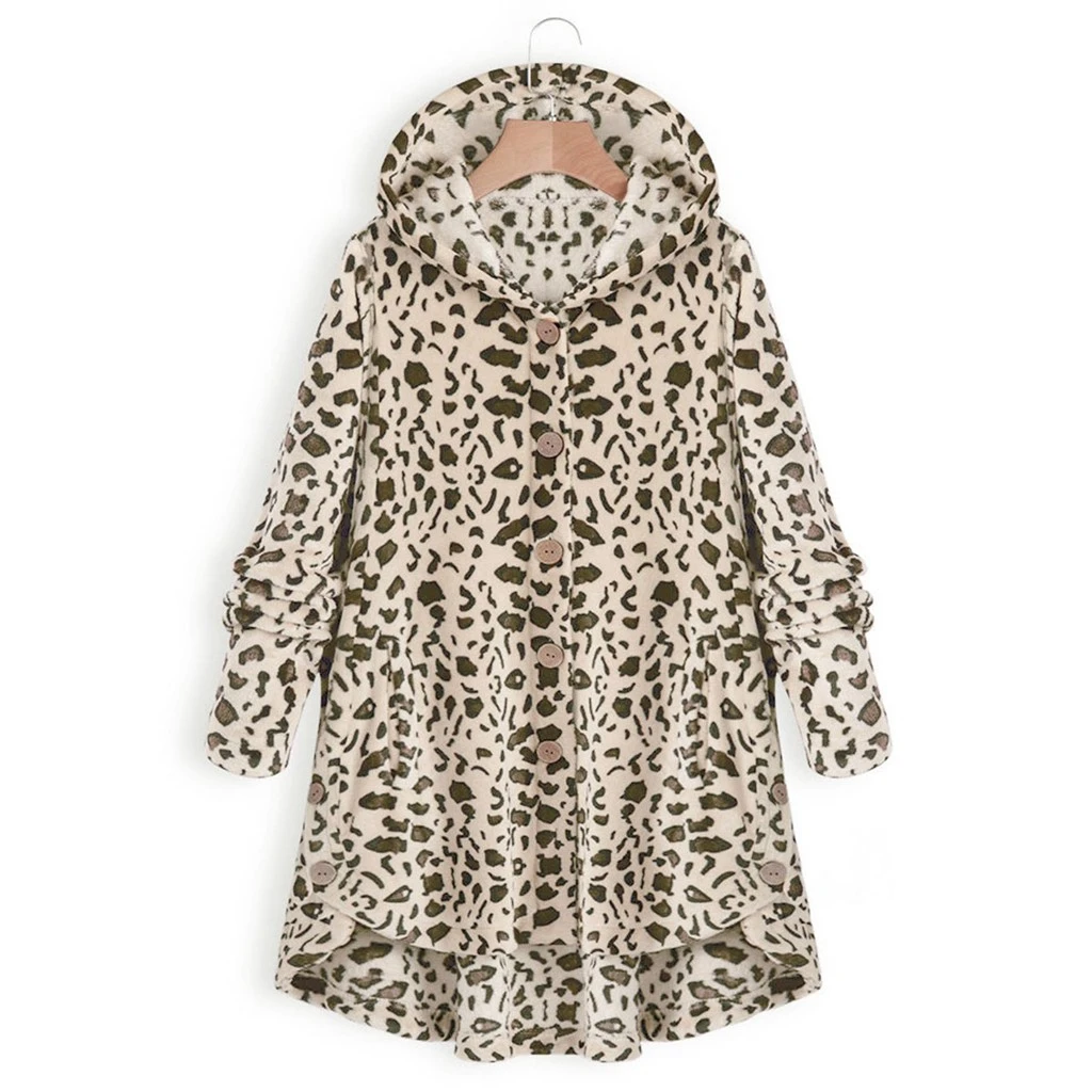 CHAMSGEND зимнее леопардовое пальто с капюшоном для женщин новая верхняя одежда Роскошная теплая плюшевая Асимметричная куртка Модные женские пальто 1121