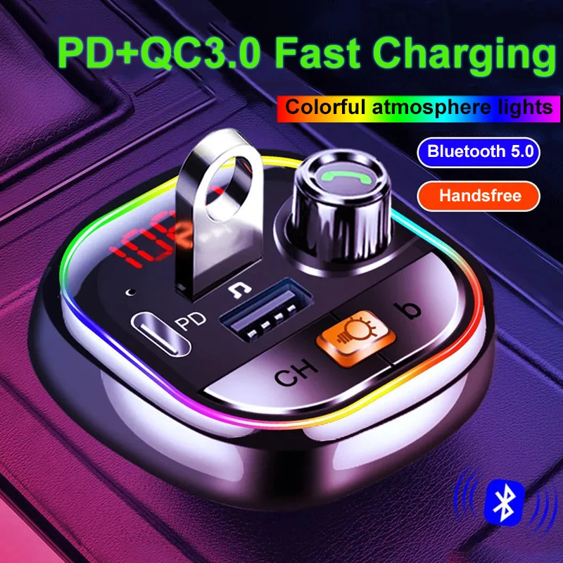 Автомобильное зарядное устройство Quick Charge 3 0 PD с двумя USB-портами Bluetooth 5
