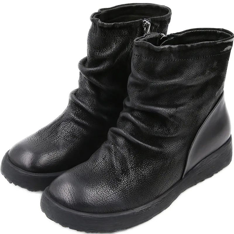 

Fashion Autumn Women Flat Boots Vintage Genuine Leather Ankle Shoes Brand Design Retro Handmade High Quality Women Boot