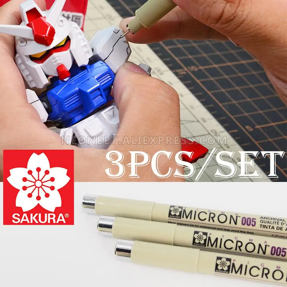 3X Sakura Pigma Micron 005 черные пигментные чернила 0 2 мм линия Gundam Fine Line Pen | Игрушки и хобби