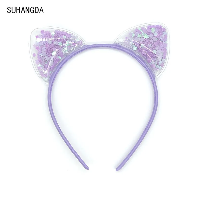 New Girls Cute Colorful Sequin Cat Ears Headbands Children Sweet Cat Ears Hair Band Kids Hair Accessories Scrunchie Christmas - Color: Purple