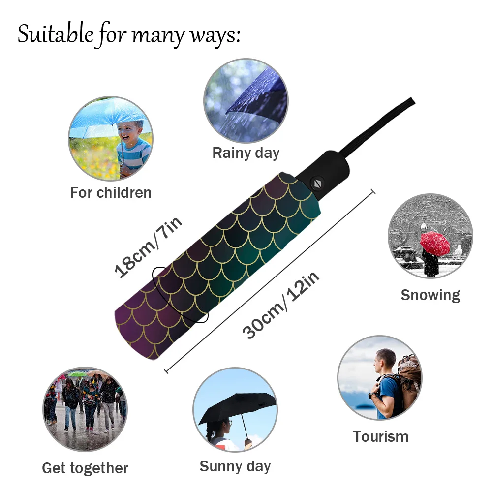The Scales Of A Mermaid Three-folding Umbrella Wind Resistant Folding Fully-automatic Umbrella Sunny and Rainy Umbrella