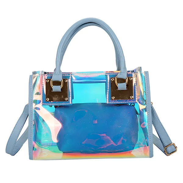 Прозрачная сумка из ПВХ, прозрачная многофункциональная цветная сумка-мессенджер, женские сумки-портфель с молнией, сумка для девушек, лазерная сумка на плечо, роскошные сумки - Цвет: Синий