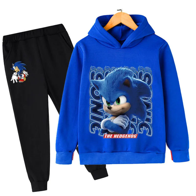 2021 New Kids Boys Sonic Clothes Cartoon Hoodies Tops Long Pants Outfits 2Pcs Baby Casual Sets 4-14 Years | Детская одежда и обувь