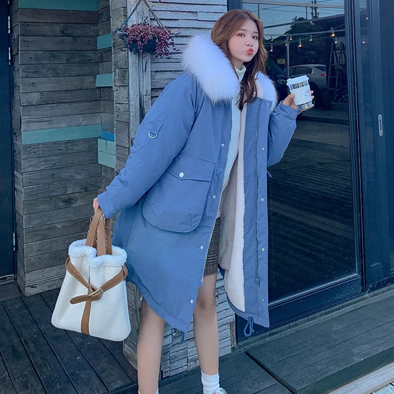

2019 New Style Dongdaemun down Jacket Cotton-padded Clothes Large Size Mid-length Loose-Fit Inner Wearing Lambs Wool Cotton-padd