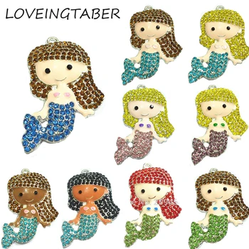

( Choose Color First ) New Design 45MM*32MM 10pcs/lot Mermaid Rhinestone Pendants For Kids Jewelry Making