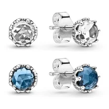 Аутентичные 925 пробы Серебряные Оригинальные прозрачные синие сверкающие короны Европа серьги-гвоздики для женщин шарик Шарм подарок DIY ювелирные изделия