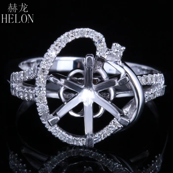 

HELON 8-9mm Round Solid 14k White Gold 0.28CT 100% Genuine Natural Diamond Engagement Wedding Women Fine Jewelry Semi Mount Ring