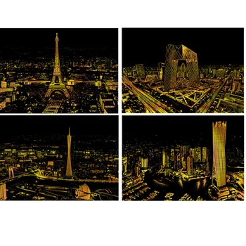 

4Pcs 41*28cm City Magic Scratch Art Crafts Scraping Paintings decorative Paper Adult kids decompression toy Creative DIY scraper