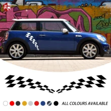 2 Pcs Checkered Flag Styling Car Door Side Stripes Sticker Body Body Decal For MINI Cooper S R50 R52 R53 JCW One Accessories