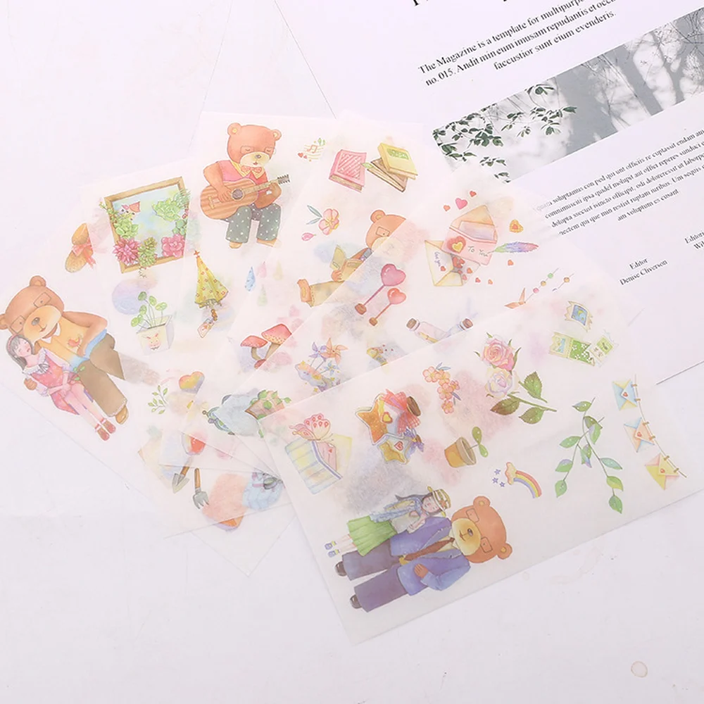 

Cute Bear Cartoon Sticker Student Stationery Decorative Sticker Fashion Transparent Cartoon Diary Stickers for Handbook Laptop