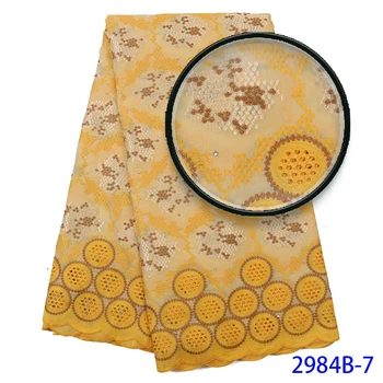 

New African Cotton Lace with Stones Embroidery Dry Lace Fabrics Swiss Voile Lace Yellow Lace Fabric for Women Dress AMY2984B