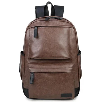 

Casual Men'S Korean Backpack Backpack Backpack Soft Leather College Student Backpack Brown