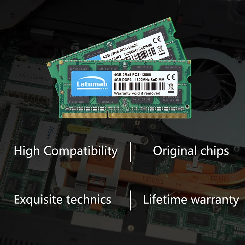 Latumab 4 ГБ DDR3 1600 МГц PC3 12800 ноутбук Память ОЗУ SODIMM 204 шпильки ноутбук превосходного качества модуль SODIMM DDR3 ram