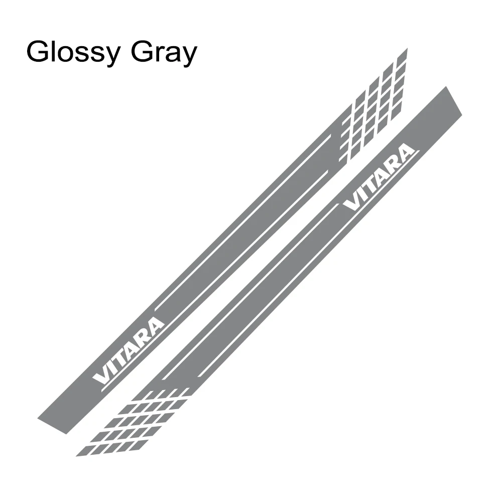 Glossy Gray 2 шт./компл. автомобиля Длинная сторона юбка наклейки для Suzuki Vitara украшения DIY виниловая пленка Авто спортивный стиль наклейки аксессуары для автомобиля - Название цвета: Glossy Gray