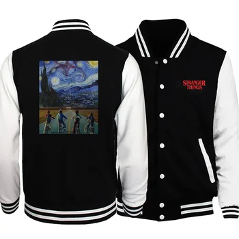 

Men Stranger Things popular baseball jackets Sweatshirts Fleece Trend Jacket 2020 Autumn Winter harajuku Loose Fit Streetwear