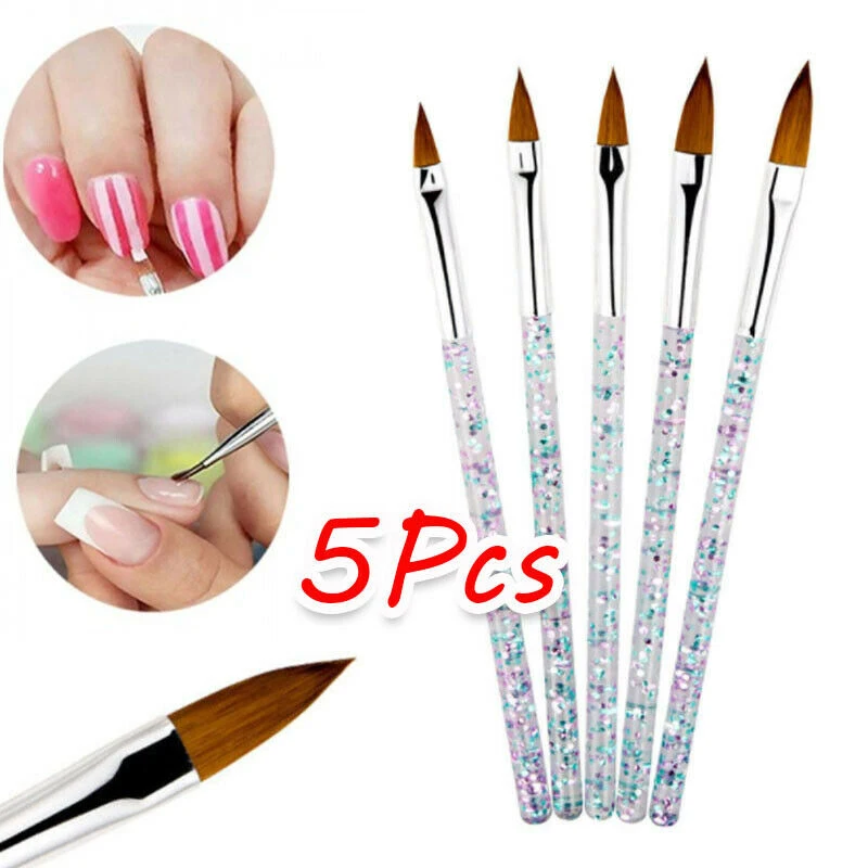 Hot Professional 5Pcs Nail Art Brush Tools Set Crystal Handle Acrylic UV Gel Carving Glitter Pen For TSLM1 | Красота и здоровье