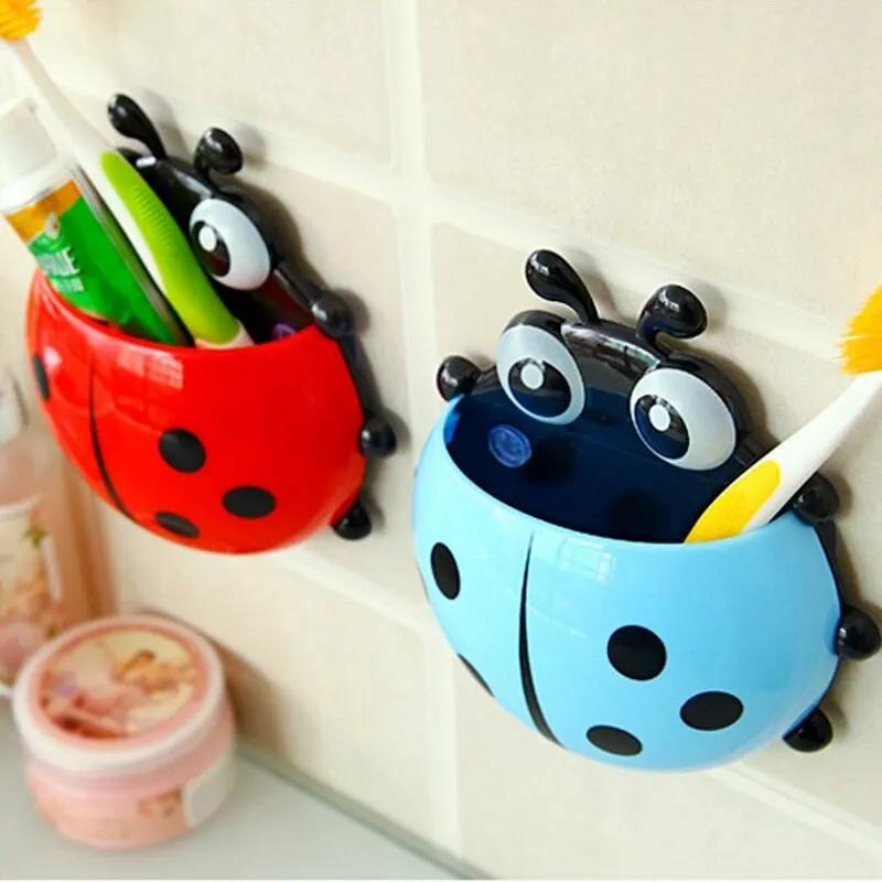 

Colorful Ladybug Children Kids Toothbrush Holder Toothpaste Bathroom Sets Ladybird Strong Wall Suction For Firm Fixation